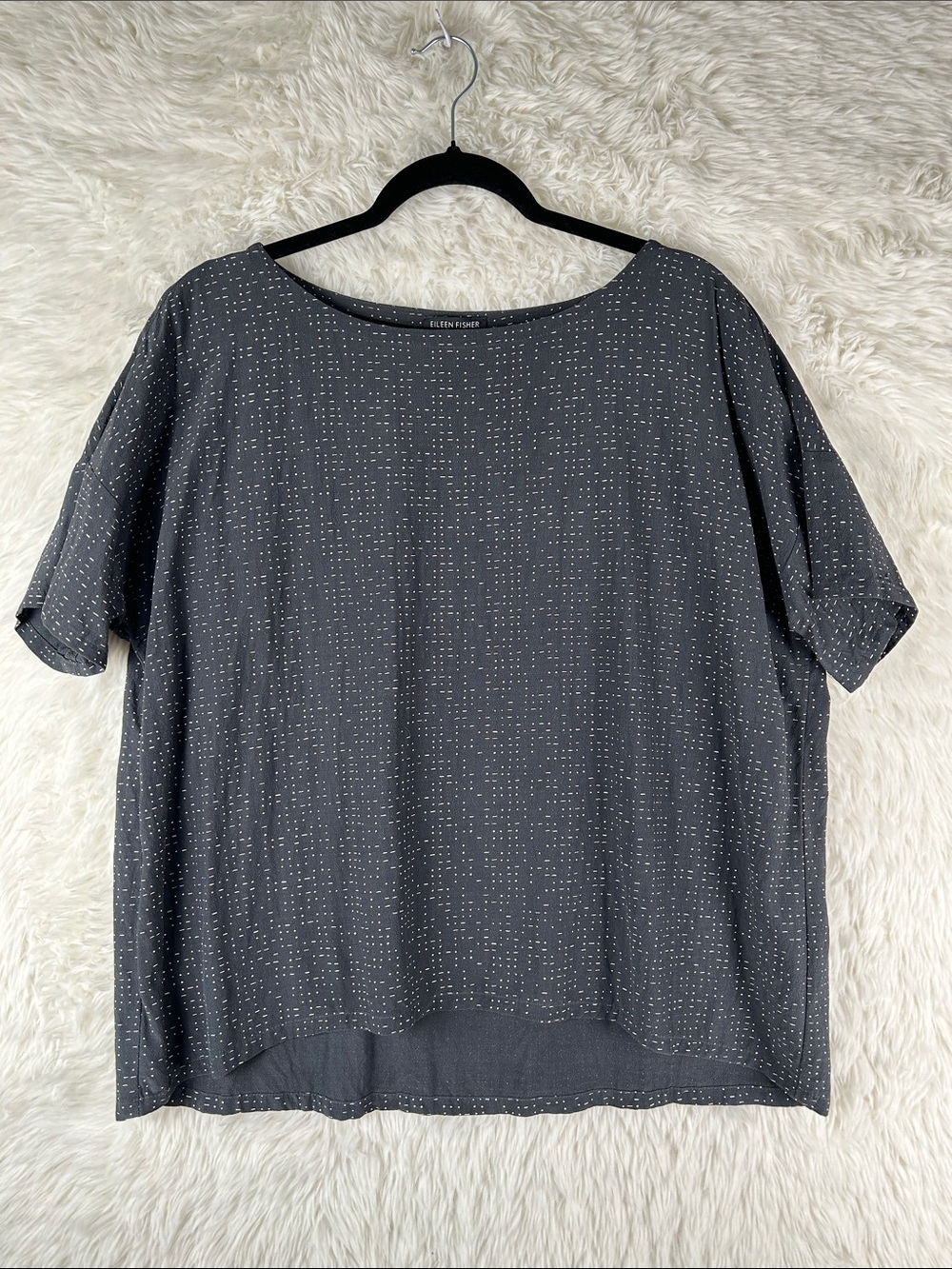 Eileen Fisher Charcoal Dot Short-Sleeve Boxy Top